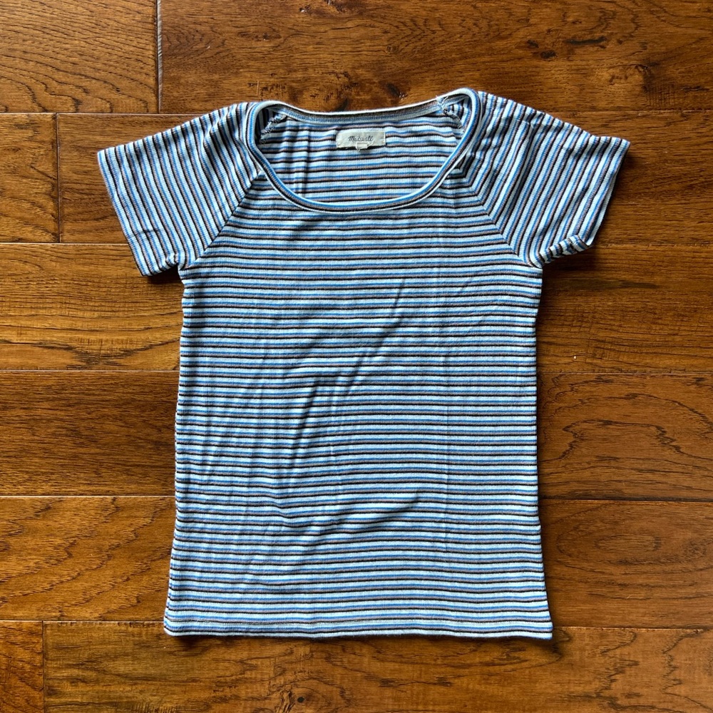 Madewell Striped Blue & White Short Sleeve T-Shirt - Size Small